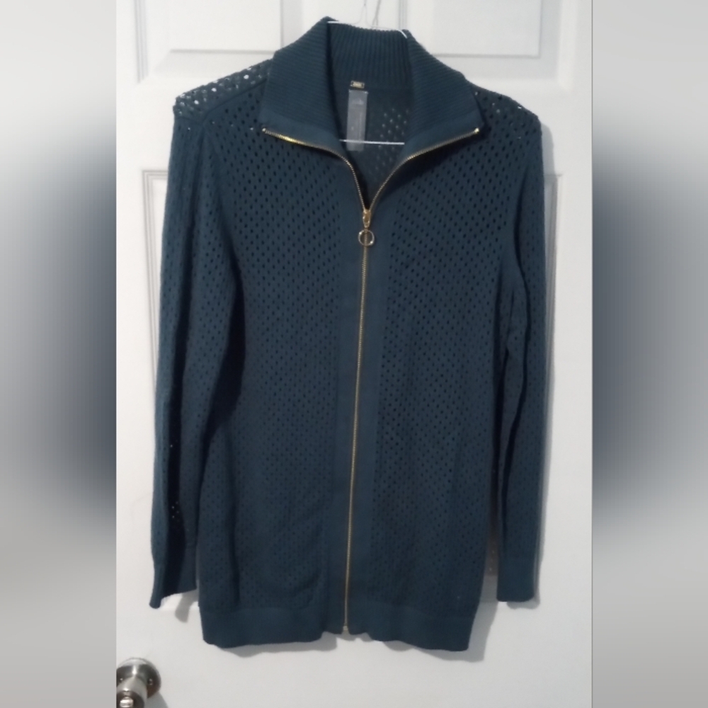zuda Teal Women's Mesh Cardigan Sweater